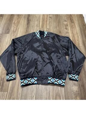 Vtg Black Sheep Aztec Southwestern Satin Jacket XL USA
